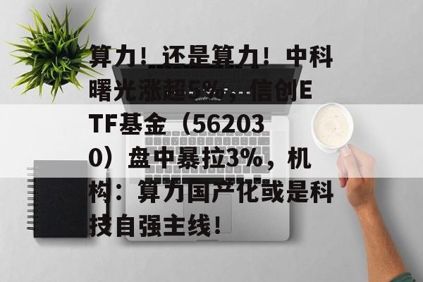 算力！还是算力！中科曙光涨超5%，信创ETF基金（562030）盘中暴拉3%，机构：算力国产化或是科技自强主线！