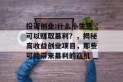 投资创业:什么小生意可以赚取暴利?,揭秘高收益创业项目,那些可能带来暴利的商机 投资创业:什么小生意可以赚取暴利?,揭秘高收益创业项目,那些可能带来暴利的商机