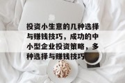 投资小生意的几种选择与赚钱技巧，成功的中小型企业投资策略，多种选择与赚钱技巧