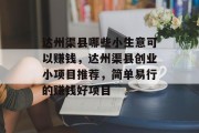 达州渠县哪些小生意可以赚钱,达州渠县创业小项目推荐,简单易行的赚钱好项目 达州渠县哪些小生意可以赚钱,达州渠县创业小项目推荐,简单易行的赚钱好项目