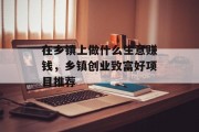 在乡镇上做什么生意赚钱,乡镇创业致富好项目推荐 在乡镇上做什么生意赚钱,乡镇创业致富好项目推荐
