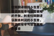 权限翻译赚钱小生意，投资回报率与运营策略的平衡，利用权限翻译获取高利润的小生意，投资回报率与运营策略的探索