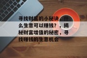寻找财富的小秘诀，什么生意可以赚钱？，揭秘财富增值的秘密，寻找赚钱的生意机会