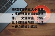 赚取财富的五大小生意,实现财富自由的新选择,一文道财富,介绍五个赚钱好项目,让你一夜之间成为富翁 赚取财富的五大小生意,实现财富自由的新选择,一文道财富,介绍五个赚钱好项目,让你一夜之间成为富翁