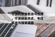 宁波的创业机会与选择,宁波创业热点,寻找机会与探索道路 宁波的创业机会与选择,宁波创业热点,寻找机会与探索道路