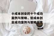 小成本创业的十个成功案例与策略，低成本创业成功案例与策略分享