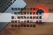 寻找你的下一个风口——如何选择小本创业项目,如何为小本创业者找到下一个风口,从信息筛选到策略实施 寻找你的下一个风口——如何选择小本创业项目,如何为小本创业者找到下一个风口,从信息筛选到策略实施