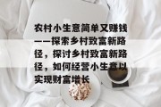农村小生意简单又赚钱——探索乡村致富新路径,探讨乡村致富新路径,如何经营小生意以实现财富增长 农村小生意简单又赚钱——探索乡村致富新路径,探讨乡村致富新路径,如何经营小生意以实现财富增长