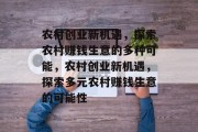 农村创业新机遇,探索农村赚钱生意的多种可能,农村创业新机遇,探索多元农村赚钱生意的可能性 农村创业新机遇,探索农村赚钱生意的多种可能,农村创业新机遇,探索多元农村赚钱生意的可能性