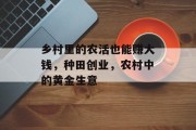 乡村里的农活也能赚大钱,种田创业,农村中的黄金生意