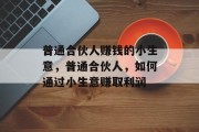 普通合伙人赚钱的小生意,普通合伙人,如何通过小生意赚取利润
