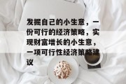 发掘自己的小生意,一份可行的经济策略,实现财富增长的小生意,一项可行性经济策略建议 发掘自己的小生意,一份可行的经济策略,实现财富增长的小生意,一项可行性经济策略建议