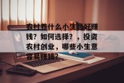 农村养什么小生意好赚钱?如何选择?,投资农村创业,哪些小生意容易赚钱? 农村养什么小生意好赚钱?如何选择?,投资农村创业,哪些小生意容易赚钱?