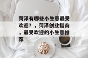 菏泽有哪些小生意最受欢迎？，菏泽创业指南，最受欢迎的小生意推荐