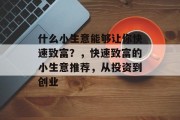 什么小生意能够让你快速致富?,快速致富的小生意推荐,从投资到创业 什么小生意能够让你快速致富?,快速致富的小生意推荐,从投资到创业