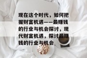 现在这个时代,如何把握财富机遇——最赚钱的行业与机会探讨,现代财富机遇,探讨最赚钱的行业与机会 现在这个时代,如何把握财富机遇——最赚钱的行业与机会探讨,现代财富机遇,探讨最赚钱的行业与机会