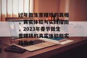 过年做生意赚钱的真相,真实体验与实践指南,2023年春节做生意赚钱的真实体验和实践指南 过年做生意赚钱的真相,真实体验与实践指南,2023年春节做生意赚钱的真实体验和实践指南
