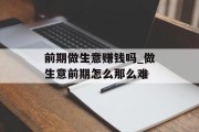前期做生意赚钱吗_做生意前期怎么那么难