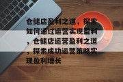 仓储店盈利之道，探索如何通过运营实现盈利，仓储店运营盈利之道，探索成功运营策略实现盈利增长