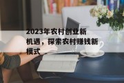2023年农村创业新机遇,探索农村赚钱新模式 2023年农村创业新机遇,探索农村赚钱新模式
