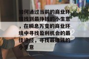 如何通过当前的商业环境找到最挣钱的小生意,在瞬息万变的商业环境中寻找盈利机会的最佳途径,寻找最赚钱的小生意