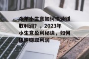 今年小生意如何快速赚取利润?,2023年小生意盈利秘诀,如何快速赚取利润 今年小生意如何快速赚取利润?,2023年小生意盈利秘诀,如何快速赚取利润