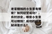 老家赚钱的小生意有哪些?如何经营成功?,农村创业,哪些小生意可以赚钱?成功的经营秘诀是什么? 老家赚钱的小生意有哪些?如何经营成功?,农村创业,哪些小生意可以赚钱?成功的经营秘诀是什么?