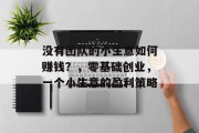 没有团队的小生意如何赚钱?,零基础创业,一个小生意的盈利策略 没有团队的小生意如何赚钱?,零基础创业,一个小生意的盈利策略