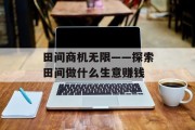 田间商机无限——探索田间做什么生意赚钱