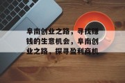 阜南创业之路,寻找赚钱的生意机会,阜南创业之路,探寻盈利商机