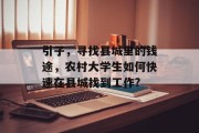 引子,寻找县城里的钱途,农村大学生如何快速在县城找到工作?