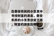在泰安农民的小生意中寻找财富的源泉,泰安农民的小生意创业之路,财富的源泉在哪里? 在泰安农民的小生意中寻找财富的源泉,泰安农民的小生意创业之路,财富的源泉在哪里?