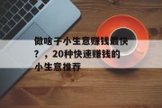 做啥子小生意赚钱最快?,20种快速赚钱的小生意推荐