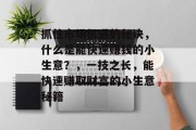 抓住市场机遇的秘诀,什么是能快速赚钱的小生意?,一技之长,能快速赚取财富的小生意秘籍 抓住市场机遇的秘诀,什么是能快速赚钱的小生意?,一技之长,能快速赚取财富的小生意秘籍