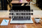 双辽地区如何实现赚钱之道,双辽地区实现赚钱之道的策略与途径