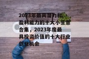 2023年最具潜力和盈利能力的十大小生意合集,2023年度最具投资价值的十大行业创业机会 2023年最具潜力和盈利能力的十大小生意合集,2023年度最具投资价值的十大行业创业机会