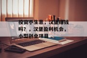 投资小生意,汉堡赚钱吗?,汉堡盈利机会,小型创业项目 投资小生意,汉堡赚钱吗?,汉堡盈利机会,小型创业项目