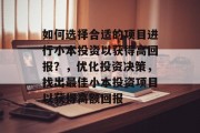 如何选择合适的项目进行小本投资以获得高回报?,优化投资决策,找出最佳小本投资项目以获得高额回报 如何选择合适的项目进行小本投资以获得高回报?,优化投资决策,找出最佳小本投资项目以获得高额回报