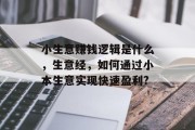 小生意赚钱逻辑是什么,生意经,如何通过小本生意实现快速盈利?