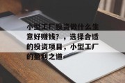 小型工厂投资做什么生意好赚钱?,选择合适的投资项目,小型工厂的盈利之道 小型工厂投资做什么生意好赚钱?,选择合适的投资项目,小型工厂的盈利之道