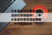 小生意如何开展有效的活动以获得盈利？，中小企业的有效活动策略，如何获得盈利