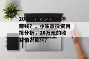 20万元做小生意赚不赚钱?,小生意投资回报分析,20万元的收益情况如何? 20万元做小生意赚不赚钱?,小生意投资回报分析,20万元的收益情况如何?