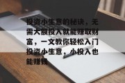 投资小生意的秘诀,无需大额投入就能赚取财富,一文教你轻松入门投资小生意,小投入也能赚钱 投资小生意的秘诀,无需大额投入就能赚取财富,一文教你轻松入门投资小生意,小投入也能赚钱