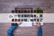 如何自己做小生意赚钱,一份详细的指南,简易创业计划,如何自己赚钱 如何自己做小生意赚钱,一份详细的指南,简易创业计划,如何自己赚钱