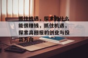 抓住机遇，探索做什么能很赚钱，抓住机遇，探索高回报的创业与投资方向