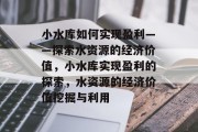 小水库如何实现盈利——探索水资源的经济价值,小水库实现盈利的探索,水资源的经济价值挖掘与利用