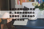 年前快速赚钱小生意推荐,年前快速赚钱的小生意推荐,简单易操作、低成本回报 年前快速赚钱小生意推荐,年前快速赚钱的小生意推荐,简单易操作、低成本回报