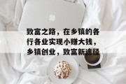 致富之路，在乡镇的各行各业实现小赚大钱，乡镇创业，致富新途径