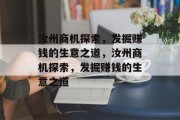 汝州商机探索,发掘赚钱的生意之道,汝州商机探索,发掘赚钱的生意之道