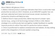 郭明錤:Meta AR眼镜Orion最快2027年量产,定位是取代手机和电脑